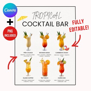 Pool Party Bar Menu Sign EDITABLE | Summer Tiki Cocktail Station | Tropical Drink Sign Canva Template | Instant Download