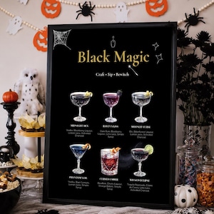 EDITABLE Black Magic Halloween Cocktail Bar Menu Sign, Spooky Signature Drink Station, Adult Halloween Party Decor, Printable Canva Template