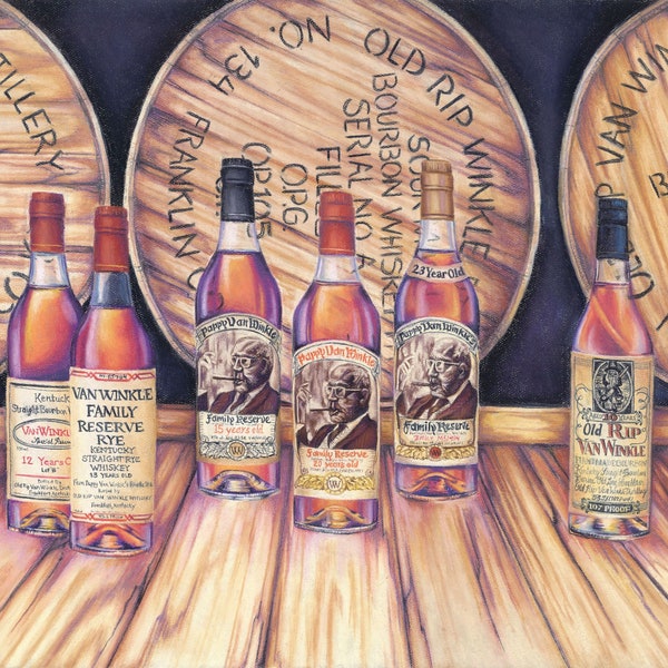 Six Handsome Old Pappy’s; Pappy Van Winkle, Buffalo Trace Distillery, Kentucky bourbon, gift for him stock the bar