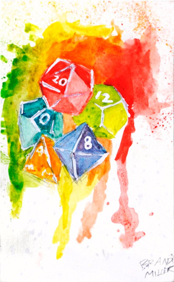 Dice Set Rainbow Watercolor Painting Art Print Tabletop Etsy