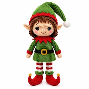 Molde de crochê para elfo de Natal em PDF | Boneco de elfo amigurumi | Tutorial fácil de pelúcia natalina | Presente de Natal faça você mesmo | Download instantâneo