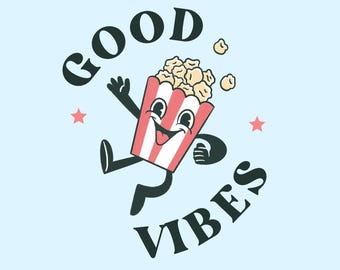 Good Vibes popcorn graphic Youth T-shirt | kids tee, pastel retro design
