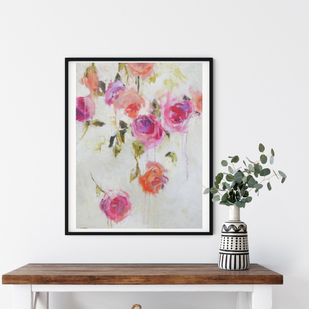 Pink Floral Art Print, Modern Roses Print, Abstract Floral Wall Art