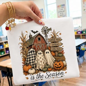 Cute Ghost Trio PNG, Pumpkin Patch Ghost PNG, Farmhouse Halloween PNG, Rustic Barn Fall Shirt Design, Instant Digital Download
