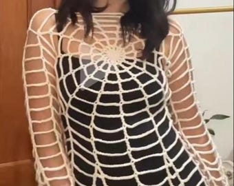 Spiderweb crochet mid length dress