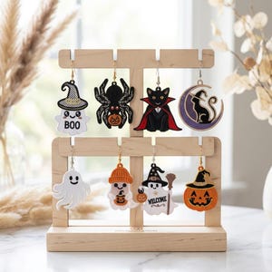 Halloween FSL Embroidery Earrings Bundle, Ghost Pumpkin Black Cat Spider Witch Earrings, Machine Embroidery Design, Digital Download