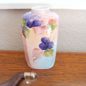 Antique D & C France Porcelain Vase: Hand Painted Blackberries