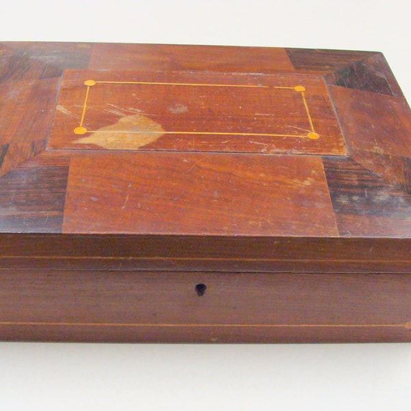 Antique Wooden Document Box w/ Decorative Inlay, Multiple Decorative Wood Grains, Late 1800's to Early 1900's