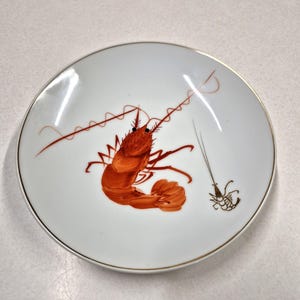 Vintage MCM Prawn Porcelain 7.5 Inch Bowl, Hand Painted Japan