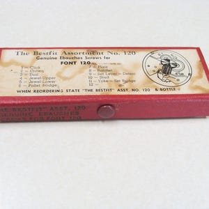 Vintage &quot;The Bestfit Assortment No. 120 Genuine Ebauches Screws, Case, Glass Vials, Screws