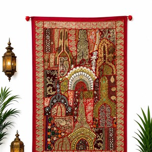 Indian Embroidered Wall Hanging Tapestry | Patchwork Tapestry | Farmhouse Living Room Wall Decor | "60x40" Inch Tapestry