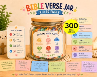 DIY Bible Verse Jar Printable Scripture Jar Kit for Kids Bible Color Coded Bible Verses Christian Gift Read Me When Jar Bible verse gifts