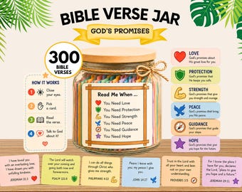 DIY Bible Verse Jar Printable Scripture Jar Kit for Kids Bible Color Coded Bible Verses Christian Gift Read Me When Jar Bible verse gifts