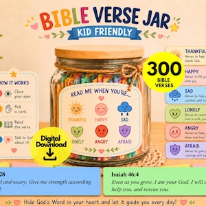 DIY Bijbelverspotje, printbaar Bijbelverspotje voor kinderen, kleurgecodeerde Bijbelverzen, christelijk cadeau, 'Lees mij wanneer'-potje, Bijbelverscadeaus
