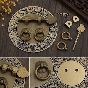 Poignée de meuble ronde en laiton de style chinois, bronze antique, 11 cm, motif du zodiaque