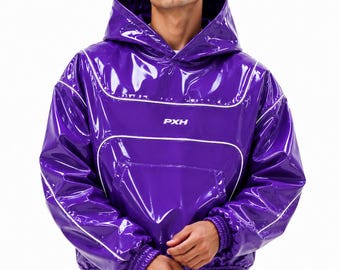 Glanzend nylon hoodie, glanzend windjack, retro festival streetwearjack