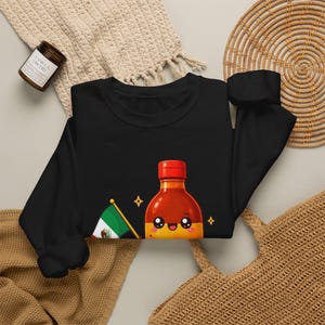 Sudadera con diseño de botella de salsa picante estilo kawaii México