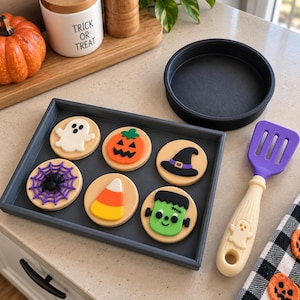 Set de galletas de juguete para Halloween / Juguete de repostería para niños / 6 piezas de comida de juguete impresas en 3D, cesta de regalo para niños pequeños con temática de Halloween