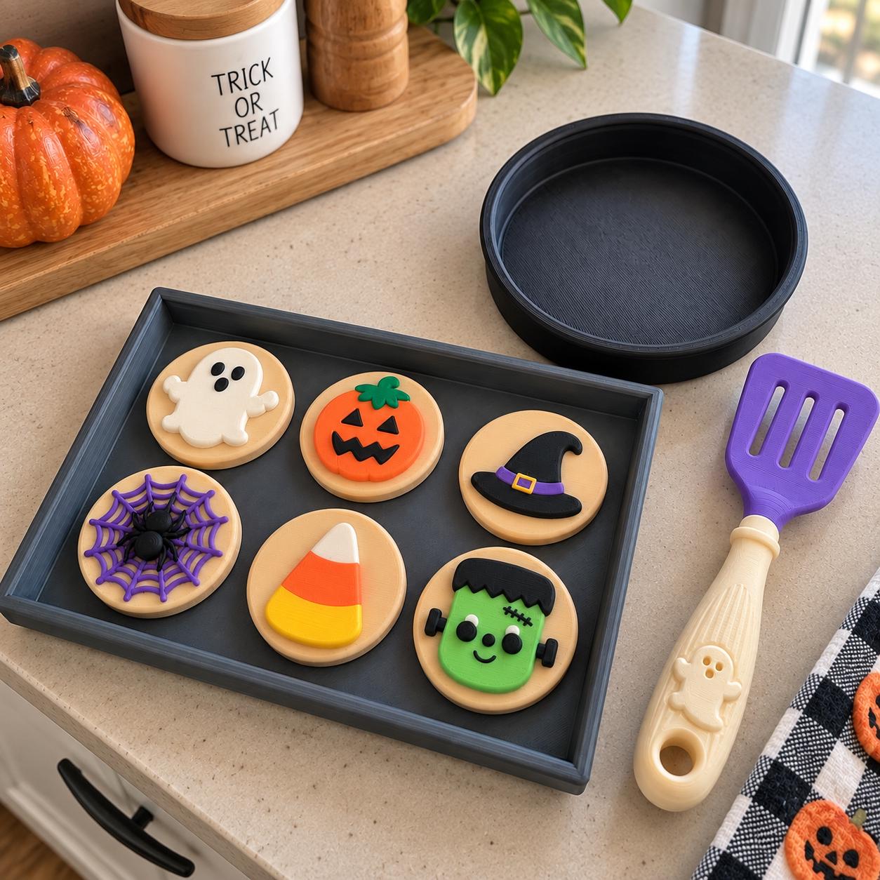 Halloween Play Cookie Set STL 3D Printable Pretend Baking Toy Spooky Play Food Digital Download Toddler Boo Basket Gift