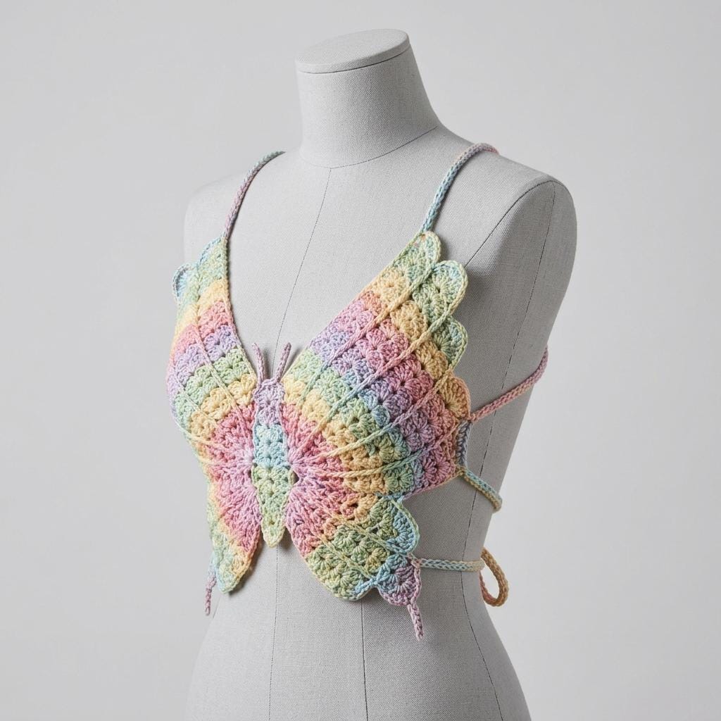 39 Bralette Crochet Patterns for Summer Layers, Gifts, and Handmade Style 8 Butterfly Crochet Top