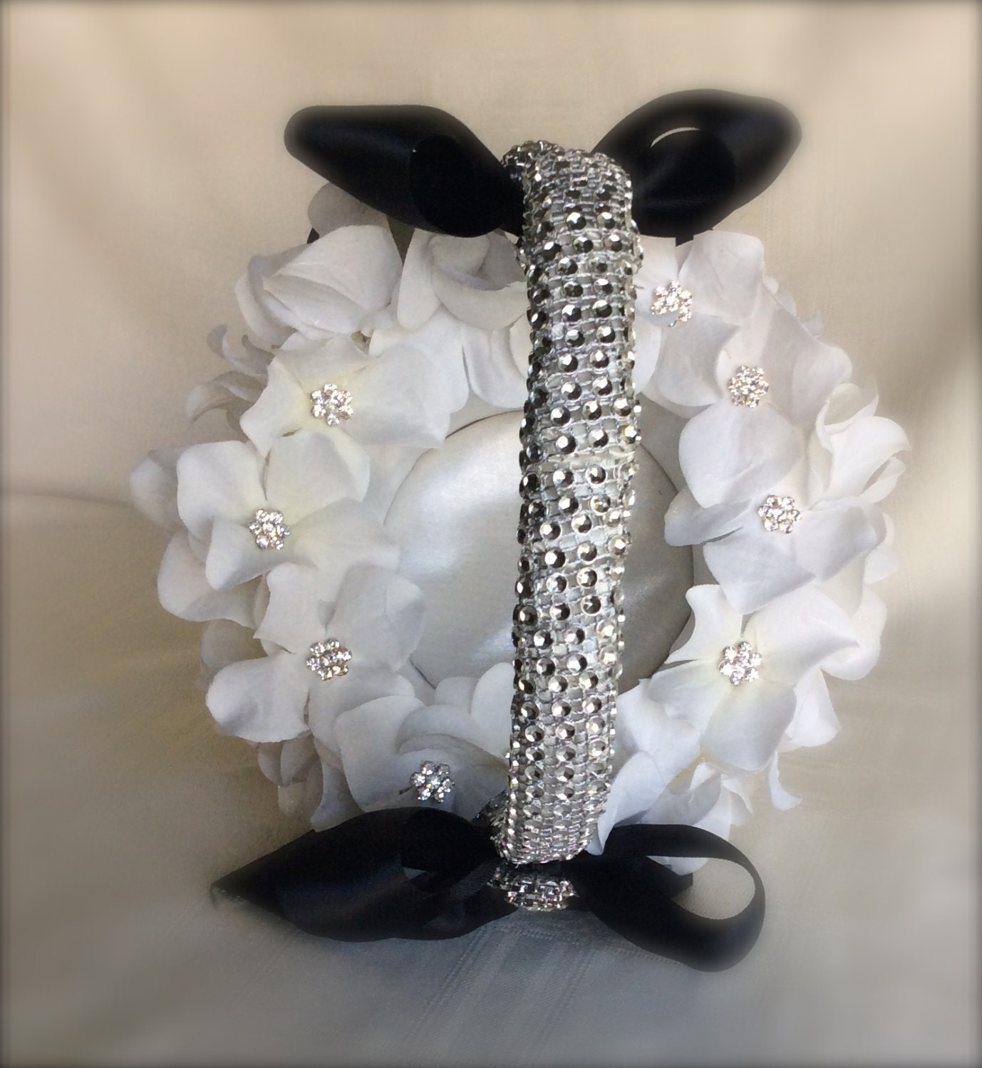 Black and white flower girl basket bling basket white flower Etsy