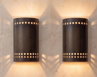 Set of 2 Brass Wall Sconces, Oxidized Brass Wall Sconces, Indoor/Covered  Outdoor Light Fixtures