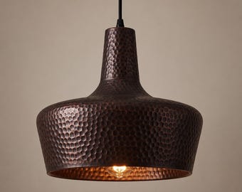 Oxidized Copper Pendant Light, Black Patina Hammered Copper Hanging Lamp,  Rustic Copper Lighting for Kitchen Island & Dining Room