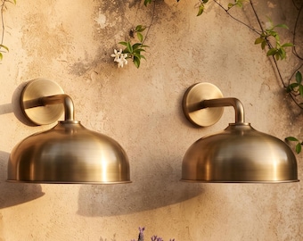 Set of 2 Hammered Brass Wall Sconces, Indoor Outdoor Lighting, Modern Farmhouse Wall Light, Rustic Brass Sconce Fixtures