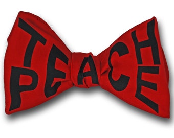 Men's SILK TEACH PEACE Bowtie Peace, Reach Peace, Beach Peace Bow Tie Single Bow tie with 4 Different Tying Options for 4 different looks