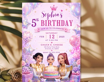 Invito di compleanno K-Pop Demon Hunters, invito per la festa di compleanno di HUNTRIX, modello Canva modificabile, download digitale K-Pop