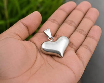 Hänge i puff-hjärta i 925 sterlingsilver | Minimalistiskt halsband med kärlekscharm