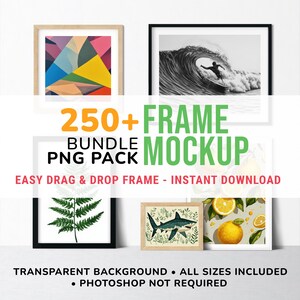 Mega-Rahmen-Mockup-PNG-Paket, über 250 transparente Rahmen in verschiedenen Größen, vertikale und horizontale Rahmen, Passepartout-Rahmen-Overlay, Silhouette-Rahmen-PNG