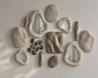 Wabi Sabi Wall Art with Mirrors, Organic Plaster Wall Decor, Handmade Sculptural Art, Japandi Gallery Wall, japandi home decor