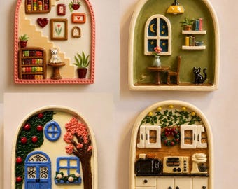 Handmade Ceramic miniature room Wall  hanging, Miniature home  Wall Art, Cottage Decor, Glossy Ceramic wall hanging, 8x10 inch, Gift