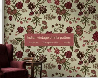 Indian Chintz Floral Seamless Pattern | Vintage chintz Textile Digital Paper (PNG)