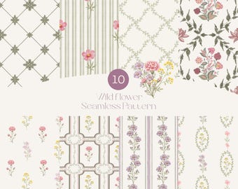 Watercolour Wild Flower Seamless Pattern Collection | Vintage Botanical Floral Digital Paper Pack | grand millennial pattern