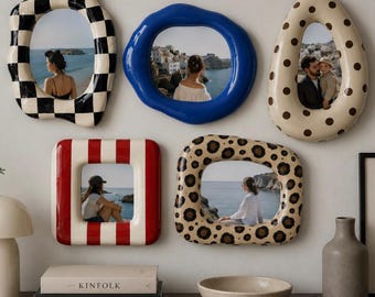 Handmade Ceramic Photo Frame Set | Colorful Sculptural Wall Frames | Personalized Glossy Clay Picture Frames | Modern Gallery Wall Decor