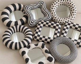 Handmade Plaster Wall Mirror | Funky Statement Mirror | Checkerboard, Zebra & Animal Print Mirror | Maximalist Home Decor