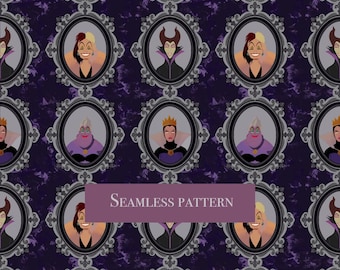 Villains baddies grunge Halloween Seamless Pattern | no ai evil queen, cruella, Ursula, Maleficent Wallpaper, Gothic Grunge Digital Paper