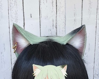 Realistic Mint Cat Ears and Tail Set, Handmade Faux Fur Neko Ears,Therian Gear,Kemonomimi Cosplay,  Anime Catgirl Costume Accessory