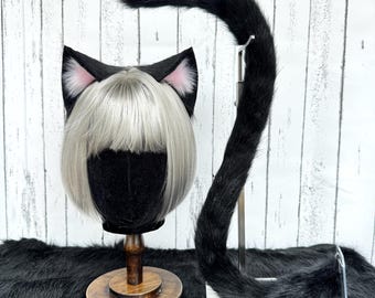 Cat Ears and Tail Set, Realistic Faux Fur Neko Headband, Kemonomimi Catgirl Cosplay