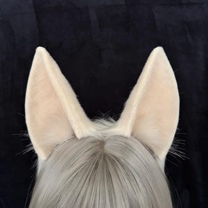 Cerchietto con orecchie da volpe color crema, orecchie da kitsune in pelliccia sintetica color avorio, cosplay kemonomimi realistico, costume furry therian