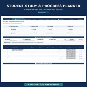 Student Study Planner Excel | Academic Progress Tracker (Digital Download)