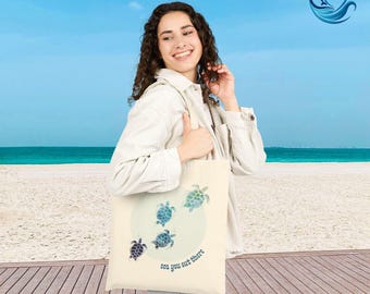 Sea Turtle Heavy Cotton Canvas Tote Bag | Coastal Beach Bag | Ocean Lover Gift | Surf Aesthetic | Marine Life Apparel