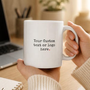 Anpassad text- eller logotypmugg, personlig vit keramisk kaffekopp