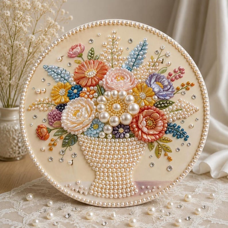 DIY Pearl Painting Kit Floral Bouquet Diamond Bead Art Home Wall Decor Craft Kit image 1