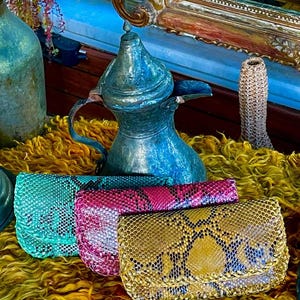 Real Python Mix Cow Leather Clutch : Yellow reptile boutiques purse bespoke