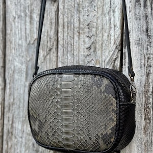 Real Python Leather Shoulder Bag : Natural Gray Exotic Skin Purse