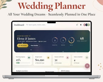 Wedding Planner Web App Digital Wedding Organizer Budget Guest List RSVP Tracker Online Wedding Vendor Planning Too
