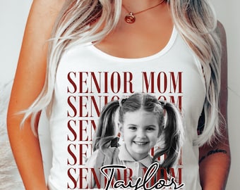 Custom Photo Senior Mom Racerback, Personalized Back To School Mama Vneck Tee  shp031